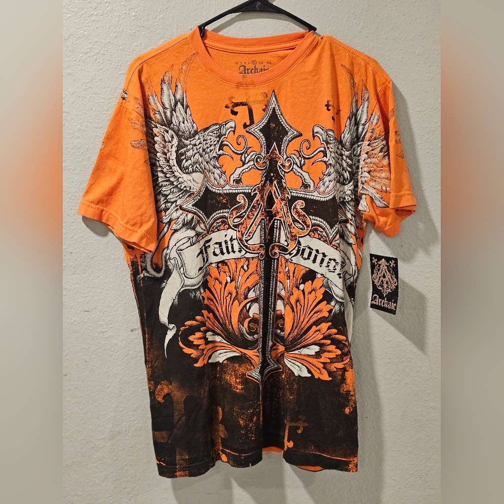 Archaic Men's Orange and Black Graphic Tee